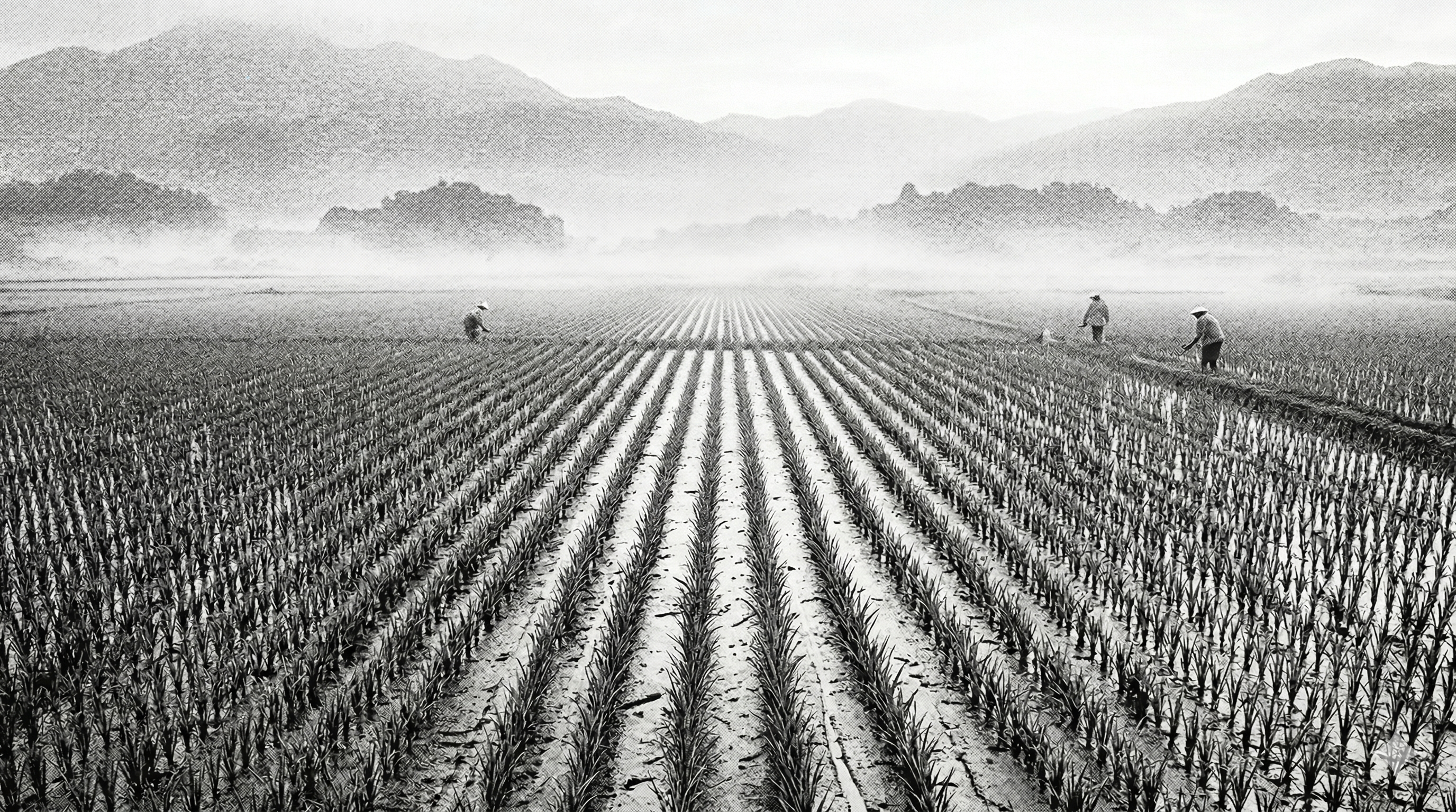 Minimalist rice field landscape
